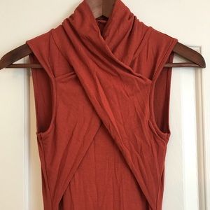 ASOS - Rust Draped Front High Collar Bodycon Dress